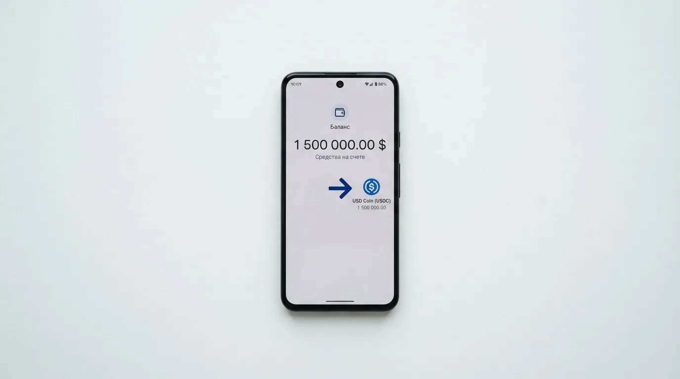 Телефон с экраном перевода стейблкоина