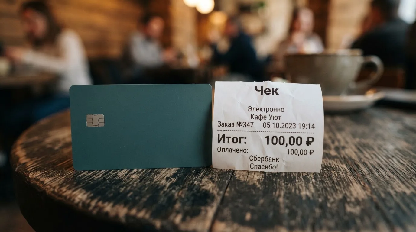 Чек и карта на столике в кафе