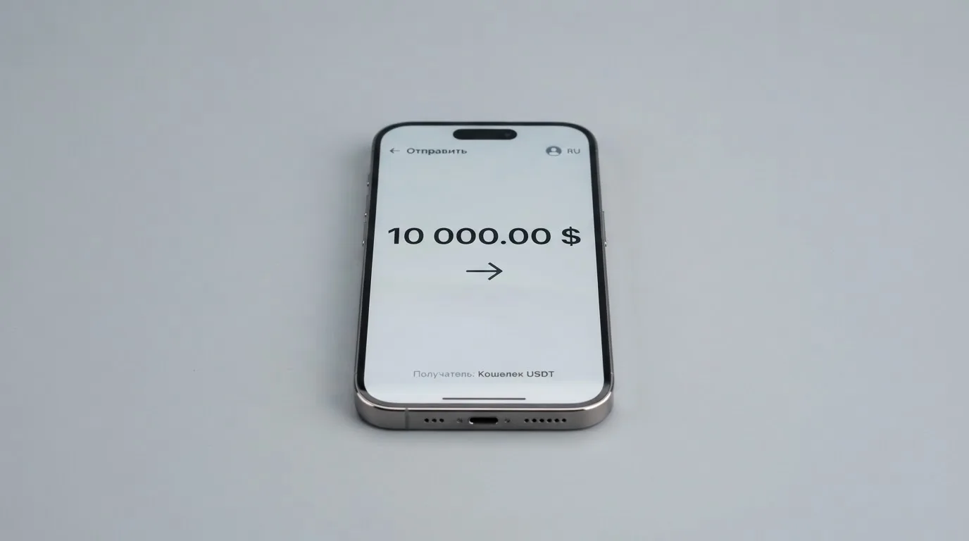 Телефон с экраном перевода стейблкоина